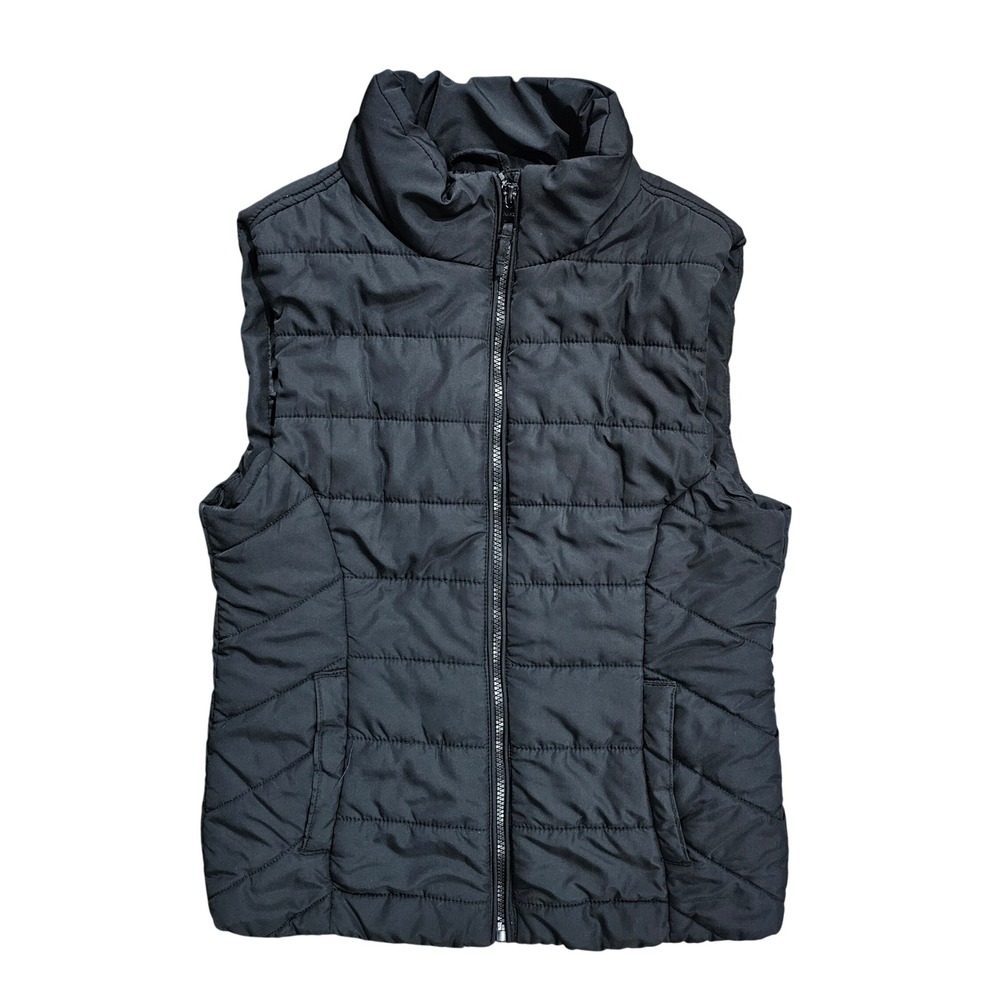 Aeropostale Womens Medium Black Puffer Vest Full Zip‎ Quilted Sleeveless Jacket